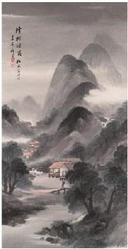 吴石僊 溪桥烟雨 立轴